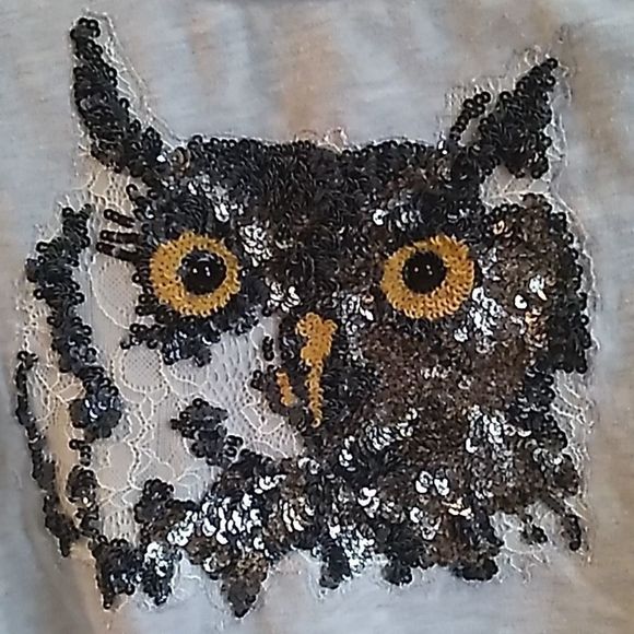 Express Sz S Sequin+Lace Cropped Owl Sweater - Picture 2 of 4